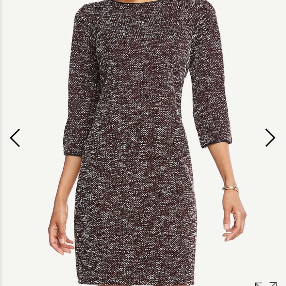 NWT Ann Taylor 3/4 sleeve leather trim tweed dress
